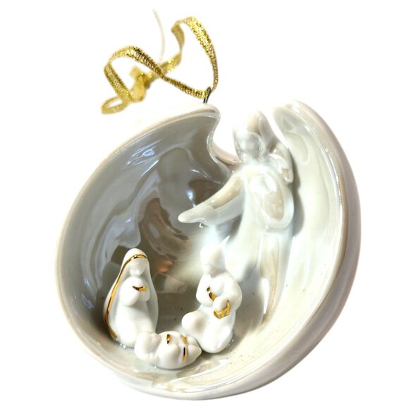 Iridescent Porcelain Nativity Scene Christmas Ornament By Appletree Design - Picture 2 of 5
